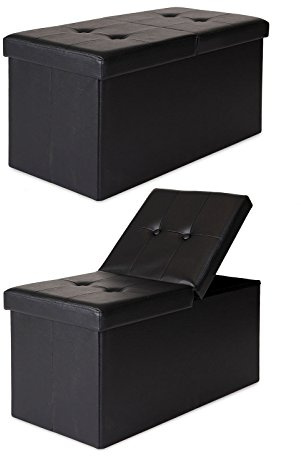 tavora Sitzbank mit Klappdeckel, Kunstleder, bis 300kg, 76x38x38cm, Schwarz | Stabile Aufbewahrungsbox aus Kunstleder mit viel Stauraum & Klappdeckel, für Wohnzimmer, Kinderzimmer, Flur, Schlafzimmer