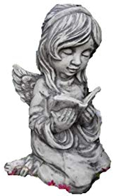 Engel Arella mit Buch, Skulptur aus Steinguss