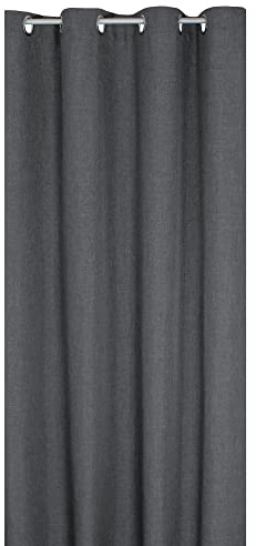 Haus und Deko Vorhang 140 x 245 cm Anthrazit in Leinen-Optik Struktur, blickdichter Ösenvorhang mit Metall-Ösen, klassich Elegante Übergardine mit 15 verschiedenen modernen Farben