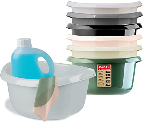 KADAX Runde Kunststoffschüssel. Becken tief und robust. Schüssel, Waschschüssel, Spülwanne Groß Eignet sich hervorragend für das Badezimmer, den Waschraum, die Küche und das Haus (Grau, 15L)
