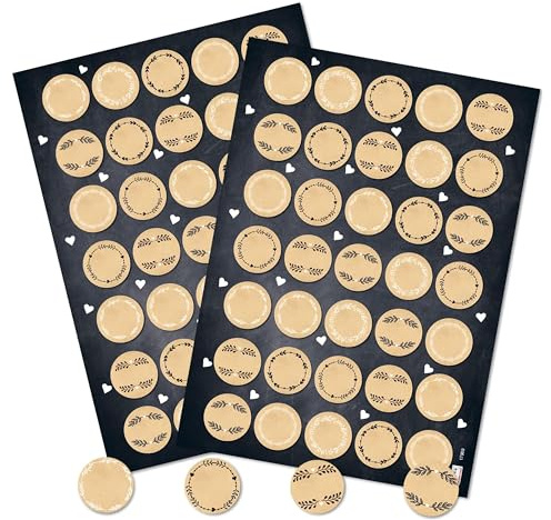 Runde Blanko-Aufkleber, 70er Set: Sticker in Kraftpapier-Optik für Verpackung & Geschenke, Klebeetiketten Hochzeit, Zum Beschriften & Selbst Gestalten, Geschenkaufkleber Rund, Natur, Klein, Ø 3,2 cm