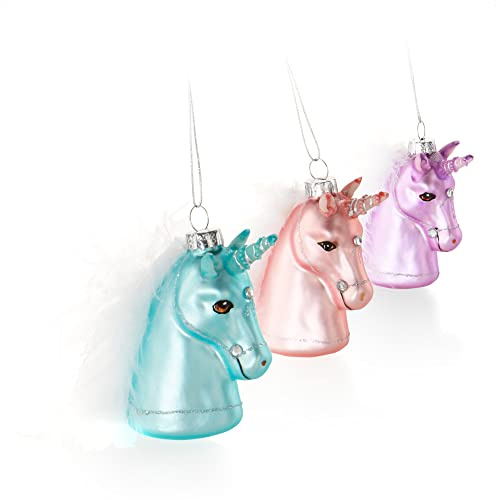 com-four® 3X Premium Christbaumschmuck, Einhorn mit Federmähne aus echtem | besondere Baumkugeln als Weihnachtsdeko - spezielle Weihnachtsbaumanhänger