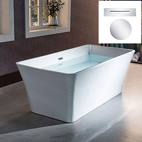 WOODBRIDGE 67 Acrylic Freestanding Bathtub Contemporary Soaking White Tub with Chrome Overflow and Drain，BTS1609 -C-Drain &O