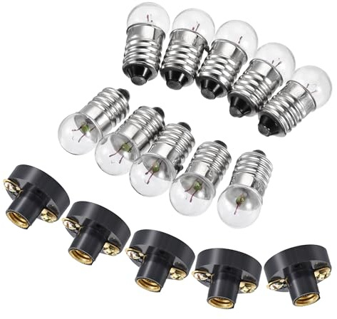 sourcing map E10 Lampenfassung Set, 3,8V Kunststoff Kupfer Schwarz 15 Pack | Lampenhalter Schraubsockel mit E10 Glühbirne