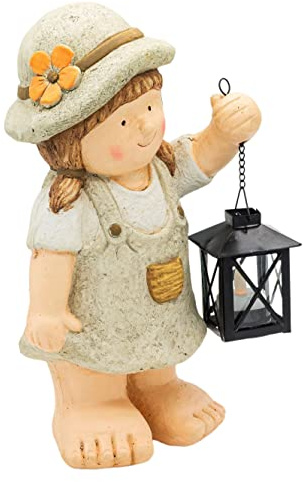 Wichtelstube-Kollektion Gartenfigur Melanie mit Teelicht Laterne Gartendeko ca 33cm groß MGO Dekofigur Outdoor für draußen wetterfest Gartendekoration