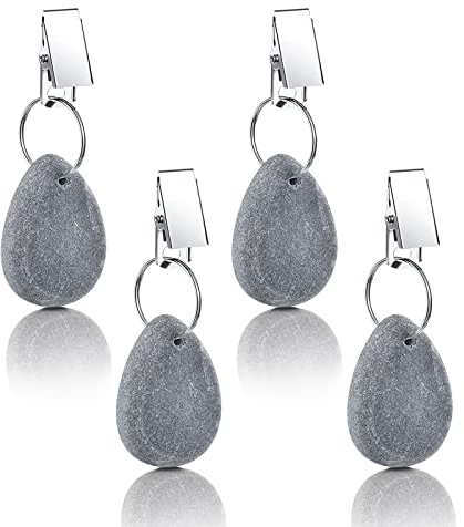 Andiker 4 Stück Tischdeckenbeschwerer Set, Naturstein Tischtuchgewichte Schwer mit Stahl Klammer, Tischdeckenklammern Draußen für Familie Party Hochzeit Garten Picknick