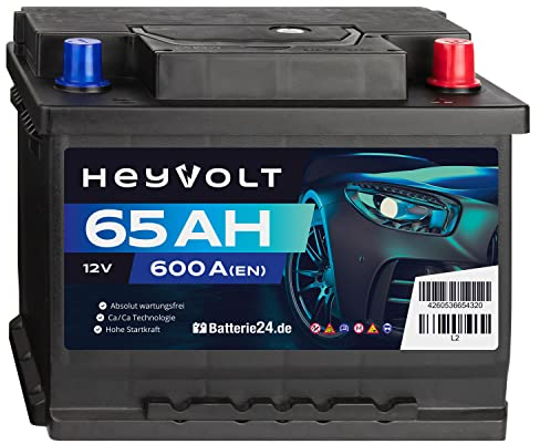 HeyVolt Autobatterie 12V 65Ah 600A/EN Starterbatterie, absolut wartungsfrei ersetzt 55Ah 56Ah 58Ah 60Ah 62Ah