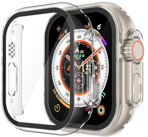 Misxi Schutzhülle mit Displayschutz für 49mm Apple Watch Ultra 3/2/1 | 2 Stück, Harte PC-Hülle, Gehärtet Displayschutzfolie, Kratzfest & Stoßfest, Ultradünn, Transparent
