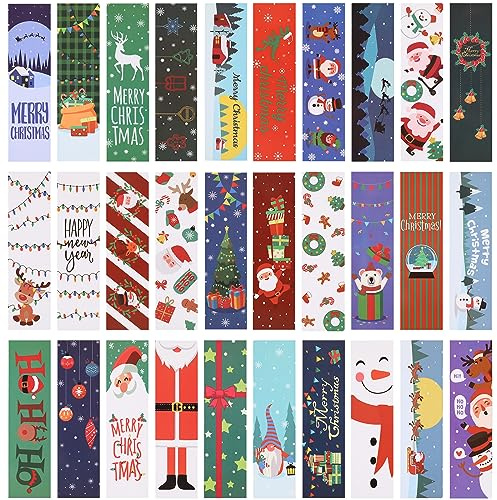 JSRQT 30 Stück Weihnachten Papier Lesezeichen Set,Seiten Buchmarkierungen,Seiten Clips Buchmarken,Christmas Paper Bookmark Buch-Accessoires für Lesen Von Büchern (15x4cm,30 Stil)