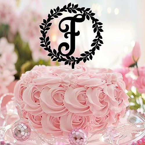 Initial Letter J Cupcake Topper Geometric Rustic Flowers Cake Topper for Graduation Wedding Decoration Supplies Elegant Country Flowers Eukalyptus Leaves Acrylic Black