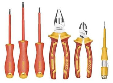 INGCO HKIST3061 Set 6 Pezzi Utensili isolati Cacciavite Cercafase Pinza isolati Per Elettricista e Fai da te
