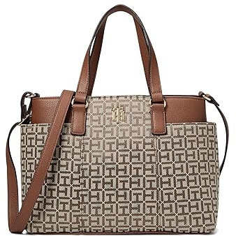 Tommy Hilfiger Tasche - Damen - Braun - Henkeltasche - Umhängetasche - Schultertasche - zusätzliche Seitentaschen - 35x20x10cm - TH Logo Metall - Damenhandtasche - WomenBag5967