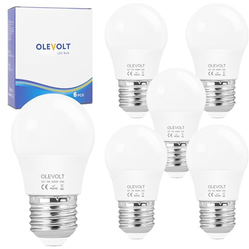 OLEVOLT Lampadina LED E27 Dimmerabile 4000K Luce Naturale, 5W Equivalenti a 40W, 550 Lumen, Nessun Sfarfallio - 6 Pezzi