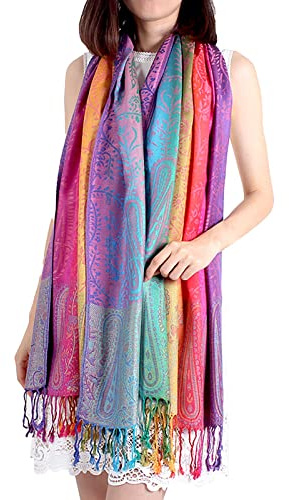 Damen Schal Marokko Regenbogen-Farben Pashmina - Viskose/Polyester - xxl bunt/mehrfärbig Halstuch Schal