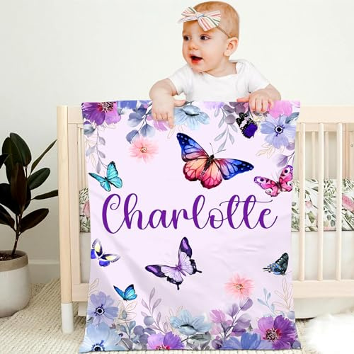 Personalisierte Babydecke mit Namen Kinderdecke Namensdecke Tier Elefant Panda Individuelle Baby Decke für Geburtstag, Geschenke