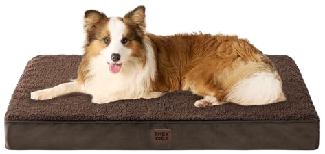 EHEYCIGA Orthopädisches Hundebett Grosse Hunde XL 104x68cm Waschbar, Braun | Hundekissen mit Egg-Crate-Schaumstoff, Abnehmbarer Bezug, Rutschfeste Unterseite, Flauschiger Stoff, für Kiste & Boden