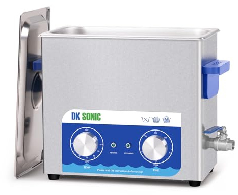 DK SONIC Nettoyeur à Ultrasons, Nettoyeur à Ultrasons 180W 6L Avec Chauffage Et Minuterie Mécanique Pour Le Nettoyage Du Pistolet, Du Moteur, Des Carburateurs, Des Chaînes (Panier Inclus)