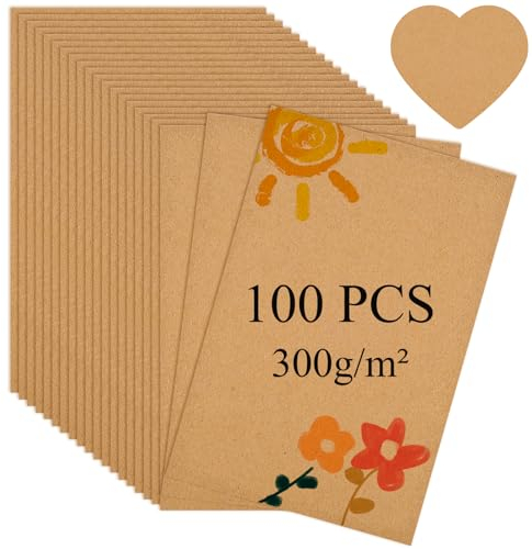 WuGU 100 Feuilles Papier Kraft Marron A6, 14,8 x 10,5 cm -300 g/m² Papier Kraft Marron Cartonné A6, Imprimable Cartes Kraft Vierges pour le Dessin et les Activités Créatives