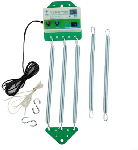 Hasaller Elektrischer Babywiegen-Controller mit Timer und Geschwindigkeitseinstellungen, Adapter 12 V, 5 Federn, für Neugeborene bis 12 Monate