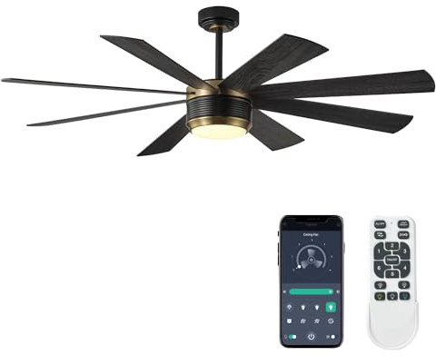 SHOWDI Ventilador de techo de 60 pulgadas con luces y control remoto, ventilador de techo industrial comercial con luces reversibles brillo continuo y temperatura de color, ventilador de techo moderno