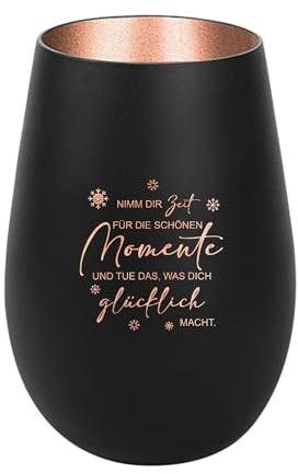Der-Porzellan-Laden Windlicht mit Gravur Schwarz Bronze Teelichthalter | Nimm dir Zeit für die schönen Momente, aus Glas mit Spruch, Tischdeko modern