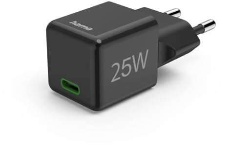 Hama Schnellladegerät, 25W, USB-C, Super-Mini-Format, Power Delivery | Ladegerät, schwarz, unterstützt PD und Qualcomm Quick Charge, 25 Watt, 2,9 x 2,75 x 2,75 cm, ideal für Samsung