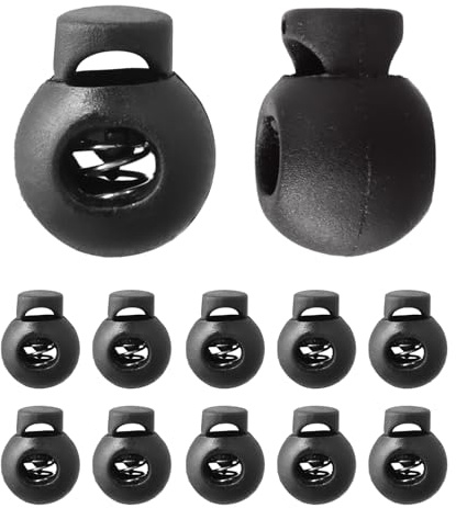 10pcs Black Toggles for Drawstrings & Shoelaces, Plastic Cord Adjusters with Single Hole Spring Locks for Clothing, Backpack & Luggage
