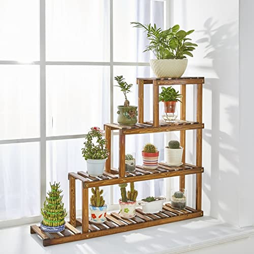 Macetero de Escalera de Madera, Soporte de exhibición de Flores para Plantas | Estante para Plantas Jardín Interior y Exterior | Soporte para Plantas en Niveles, Soporte de exhibición, 4 niv