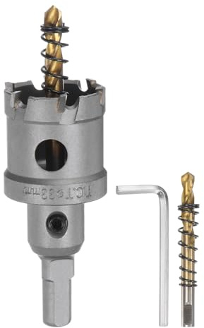 sourcing map Kit de scie-cloche en carbure de 33 mm avec 2 forets centraux, ressorts, 1 clé pour acier inoxydable, cuivre, fer, aluminium