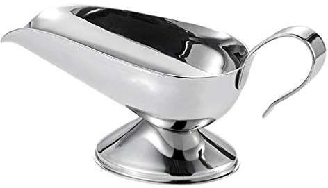 Saucer Gravy Boat, Stainless Steel Gravy Boat, Stainless Steel Saucier with Ergonomic Handle and Big Dripless Lip Spout, Ideal for Serving Gravy or Sauce Commercial Quality Sauce Boats by Tezzorio Dis