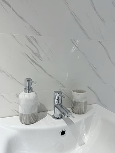 DBS Bathrooms White Marble Grout Line Tile Effect PVC Bathroom Wall Panels, Shower Wet Wall, Kitchen Cladding (6 Panels)