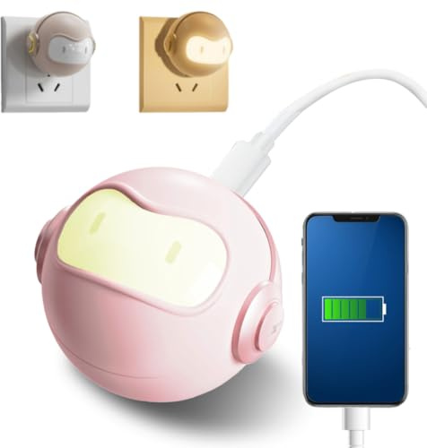 Ventaron Cute 30W USB C Night Light Wall Charger Space Bot GaN Fast PD Charging Block - Touch Dimmable LED Lamp Power Adapter for iPhone 16, 15 Pro Max, Galaxy S24, iPad, MacBook Air (Pink)