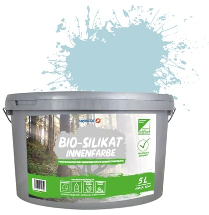 Farbklecks24 Bio-Silikat Innenfarbe Color 5L Pastell Blau, Wandfarbe, Silikatfarbe innen, für Allergiker empfohlen