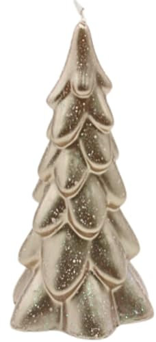 Dekohelden24 Hochwertige Kerze als Tannenbaum, Weihnachtskerze, Figurenkerze als Christbaum,Tannenbaumkerze in Cappuccino mit Glitter, handgemacht, Größe: H/Ø ca. 21 x 11 cm.
