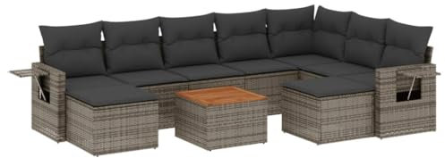 HETFTJN Balkon Eckbank Lounge Sofa Outdoor Big Sofa Küchensofa - 10-TLG. Garten-Sofagarnitur mit Kissen Grau Poly Rattan für Speisesaal Balkon Garten Schwimmbad