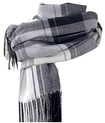 Generisch Damen Kaschmir Schal Wärmender Winter Schal Wendbares Modell mit Fransen Weiche große Kaschmir Decke Schal Lila Schal Weiß Mit Grau