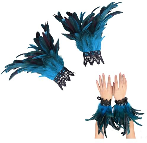 Herbst 1 Paar Feder Manschetten Hand Federn Schwarz Damen Spitze Feder Fingerlose Handschuhe für Halloween Karneval Kostüm Rollenspiel Party Game