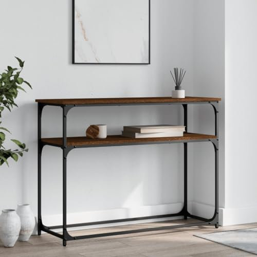Higsose Flur Konsolentisch mit Ablagen 100x35,5x75 cm Beistelltisch Ausstellungstisch Eingangsbereich Eingangstisch Multifunktionstisch Holzwerkstoff Braun Eichen-Optik