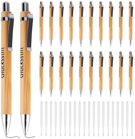 Holzkugelschreiber 20 Stück, Kugelschreiber mit Namen, Personalisierter Kugelschreiber mit Gravur, Stift mit Gravur mit 20 Ersatzminenfür Schreiben Journaling Schule Bürobedarf Abschlussgeschenk