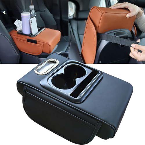 HFLWYWD Car Armrest Cushion,5-in-1 Center Console Cover with 2 Storage Bags Cup Holder, Tissue Box Slot, Phone Slot for Car Sedans,Car Interior Accessories for Most Vehicle, SUV, Truck,Cars (Black)