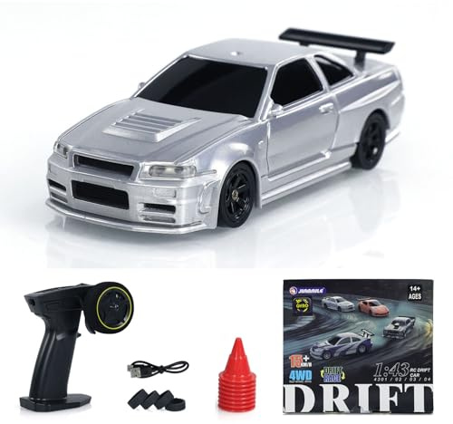 wheelfun 1/43 RC Drift Auto 4WD, ferngesteuert mit LED-Leuchten und Kreisel