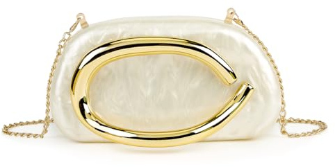 Damen-Clutch aus Acryl, Metallgriff, Abendtasche, trendige Box, Schultertasche, Umhängetasche, Handtasche für Hochzeit, Party, Freizeit, Beige, 8.3 inches (L) x 4.3 inches (W) x 3 inches (H)