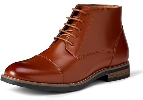 Amazon Essentials Men's Cap Toe Lace Up Ankle Dress Boots, Dark Tan, 13