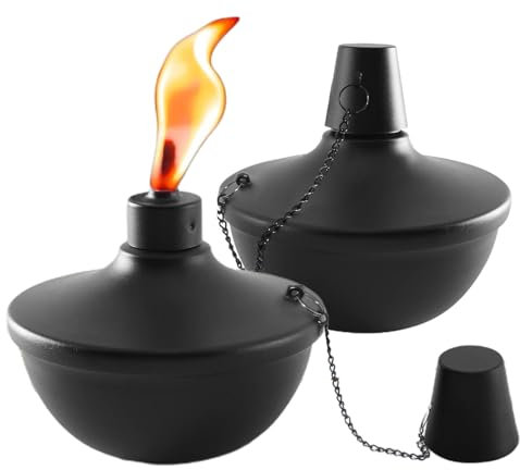 Lot de 2 torches de table à la citronnelle, en métal, rechargeables à l'huile, 2 bougies brûleurs à huile en métal pour cour, maison, terrasse, réunions