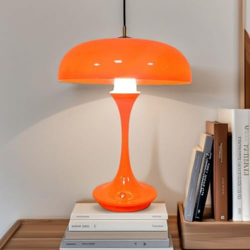 LOGT Mushroom Lamp Orange LED Pilz Tischlampe Akku Batteriebetrieben Pilz Nachttischlampe Touch Control Dimmbar Tischleuchte Innen Moderne Beleuchtung Mushroom Leuchte Dekoration Nachtlichte,Orange