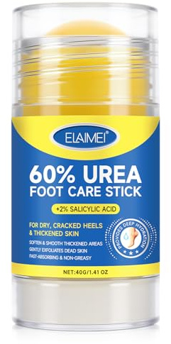 Bieyoc 60% Urea Cream with 2% Salicylic Acid, Urea Foot Cream Stick for Cracked Heels, Calluses and Rough Skin, Portable Foot Balm Stick No-Mess Applicator,1.41oz