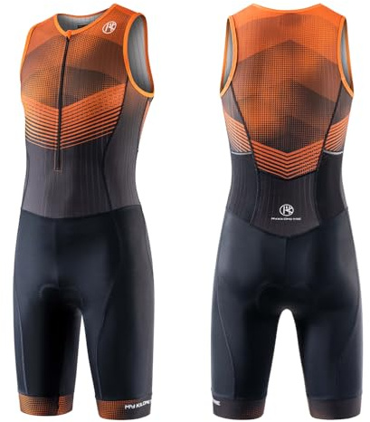 MY KILOMETRE Tuta da Triathlon da Uomo Senza Maniche – Trisuit Traspirante Asciugatura Rapida con 2 Tasca Posteriore per Nuoto Ciclismo e Corsa