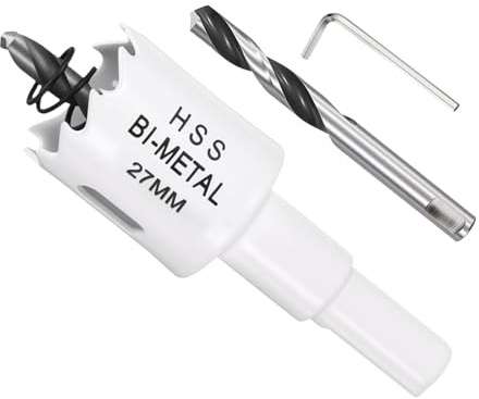 METALLIXITY Bi-Metal Hole Saw 1-1/16 27mm M42 W/ 2 Drill Bits White | HSS Circular Head Hole Cutter for Stainless Steel Hard Steel Sheet