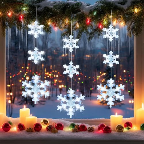 FainFun 3 Stück Fensterlicht Weihnachten, Weihnachtsbeleuchtung Fenster Innen Batterie, Led Weihnachtsstern Fensterlichter für Weihnachten, Neujahr, Halloween und Partys (Schneeflocken, weißes Licht)