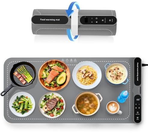 Haedswer Chauffe Plat Électrique, plaque chauffante électrique portable pliable en silicone - 40-100 °C - Facile à nettoyer avec nano-matériau - Pour buffet, fête, décongélation (Gris)